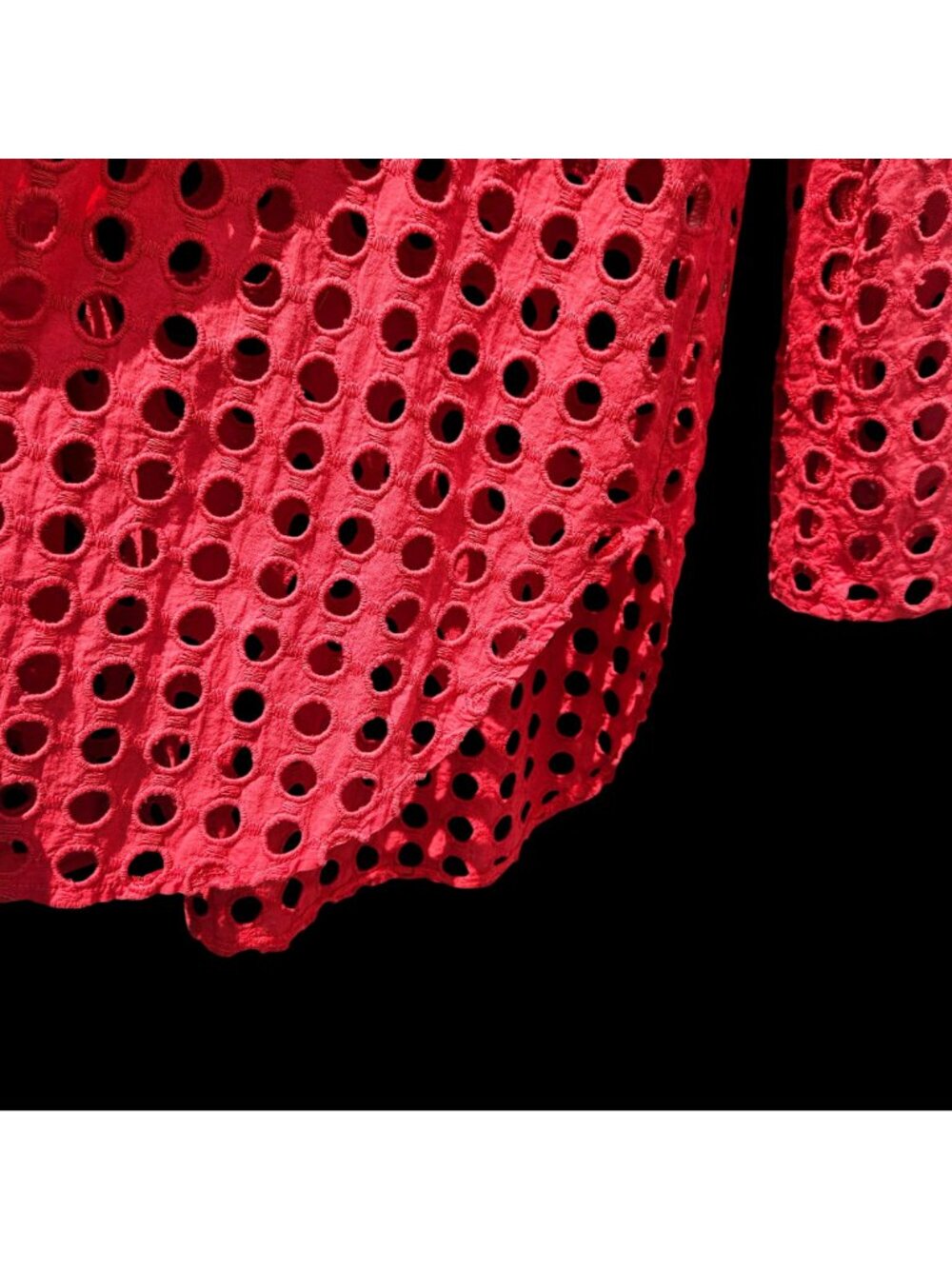 Adiva Red Eyelet Cutout Tunic Shirt Beach Coverup Roll Sleeve Size L - Picture 12 of 12